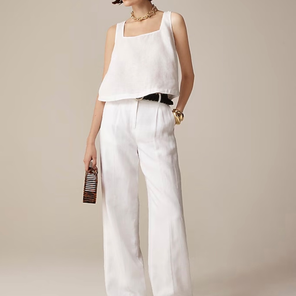 J Crew white Squareneck button-back top in linen M NWT - Picture 2 of 8